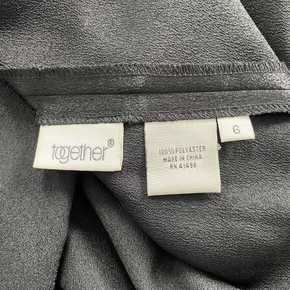 Vintage Together Black Satin Sequined Floral Embroidered Dress Women's Size 6 - Picture 6 of 9